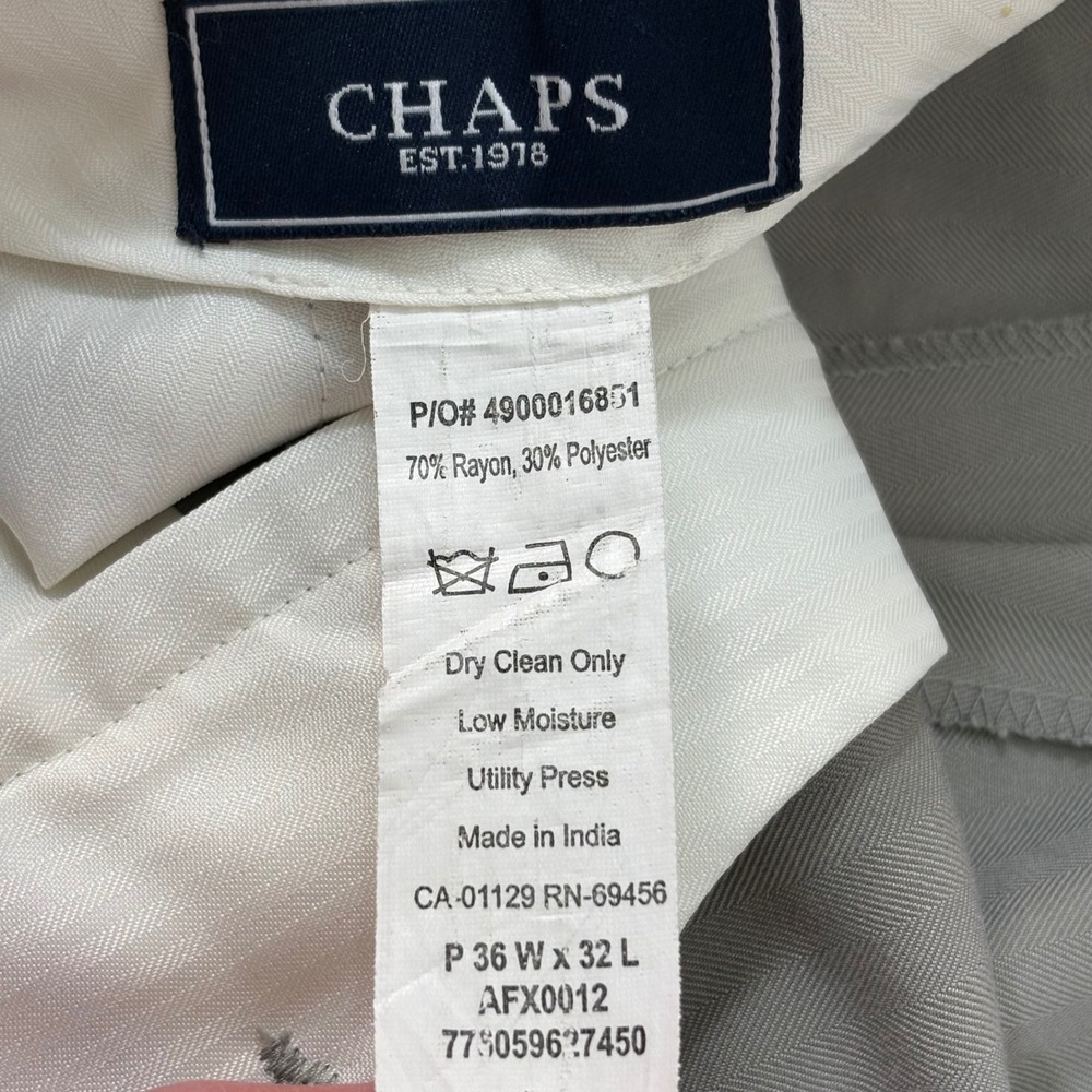 Chaps Mens Light Gray Herringbone 3-Button Suit Set 44R Jacket 36W x 31L Pants - Picture 9 of 16